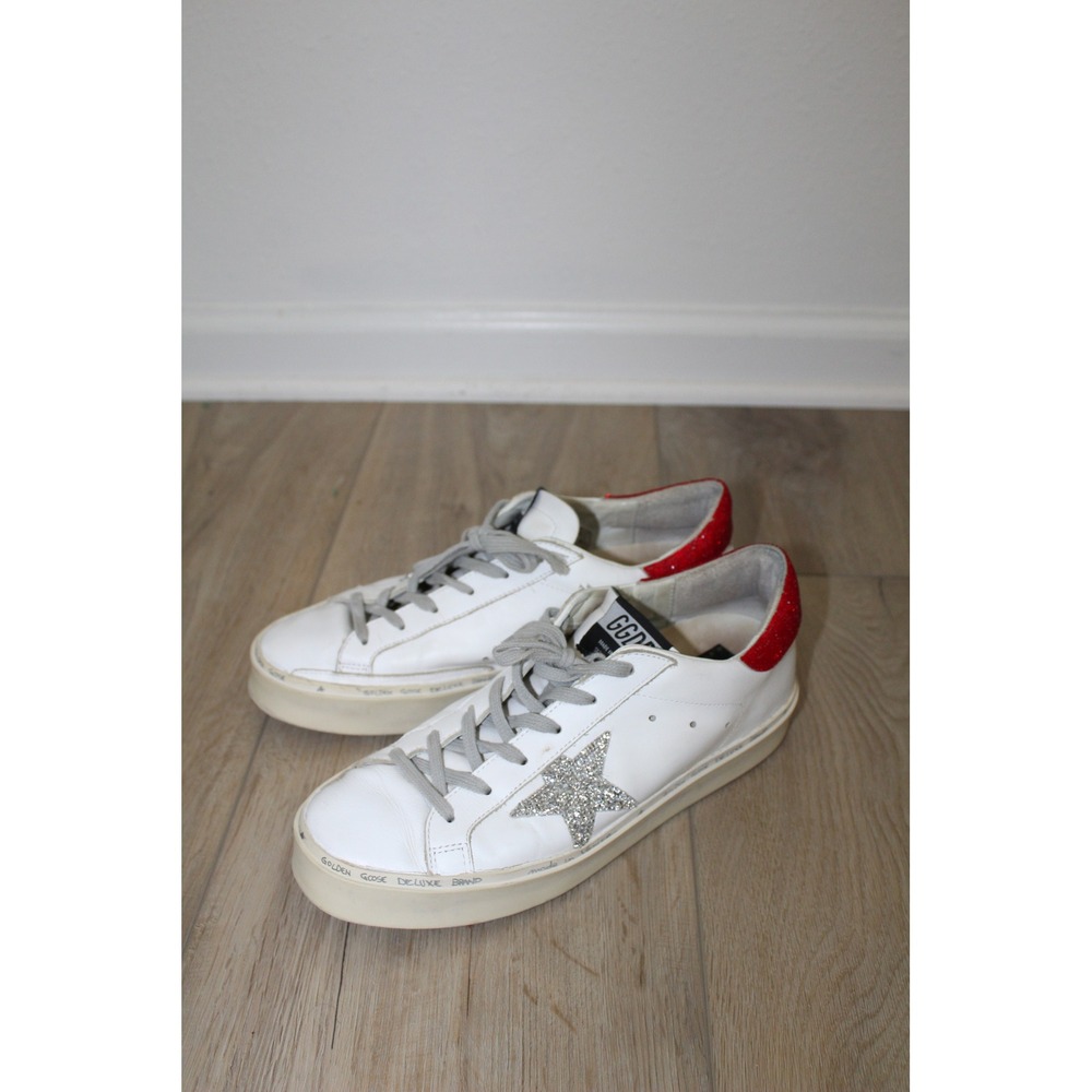 Golden Goose Hi‎ Star White Red Swarovski Crystal Glitter Star Sneakers 40